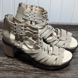 Jambu Women's Beige Leather Sugar Too Heeled Comfort Strappy Sandal Size 8M